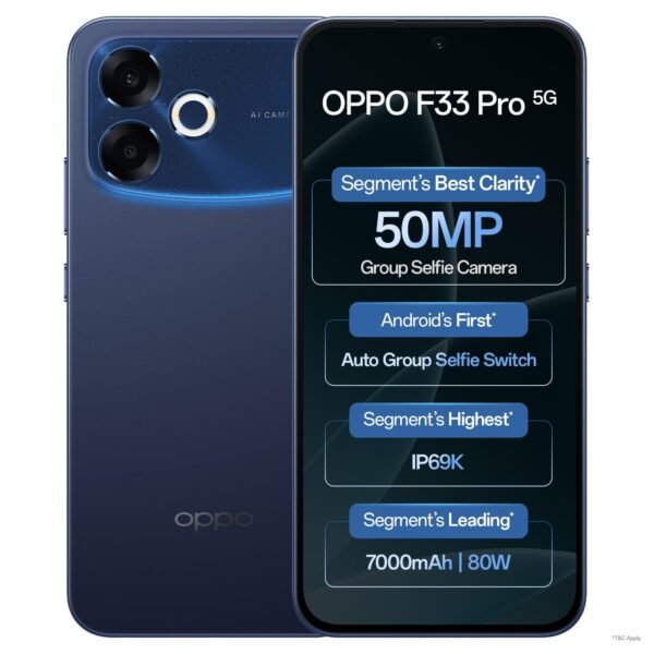Oppo F33 Pro 5G Smartphone (8GB RAM, 128GB Storage, Starry Blue) |50MP Ultrawide Selfie Camera|7000 mAh Long Battery Life | 80W Fast Charging-with No Cost EMI/Bank Offers