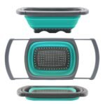 Over-The-Sink Collapsible Colander, Food-Grade-Silicone Kitchen Strainer with Extendable Handles,Space-Saver，Folding Strainer for Kitchen，6-Quart Capacity, Dishwasher-Safe，BPA Free