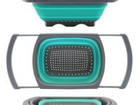 Over-The-Sink Collapsible Colander, Food-Grade-Silicone Kitchen Strainer with Extendable Handles,Space-Saver，Folding Strainer for Kitchen，6-Quart Capacity, Dishwasher-Safe，BPA Free
