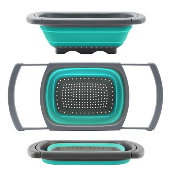 Over-The-Sink Collapsible Colander, Food-Grade-Silicone Kitchen Strainer with Extendable Handles,Space-Saver，Folding Strainer for Kitchen，6-Quart Capacity, Dishwasher-Safe，BPA Free