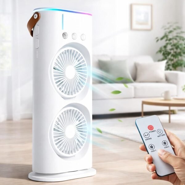 PANCA Portable Double Ended Spray Fan with Misting | USB Rechargeable Mini Air Cooler with LED Light | Touch & Remote Control | 3 Speed Cooling Fan with 280ml Water Tank