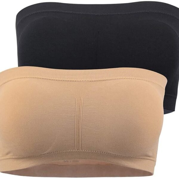 PLUMBURY Women's Strapless Seamless Padded Bandeau Tube Bra, Removable Pads, Free Size Wire Free 96% Nylon, 4% Spandex