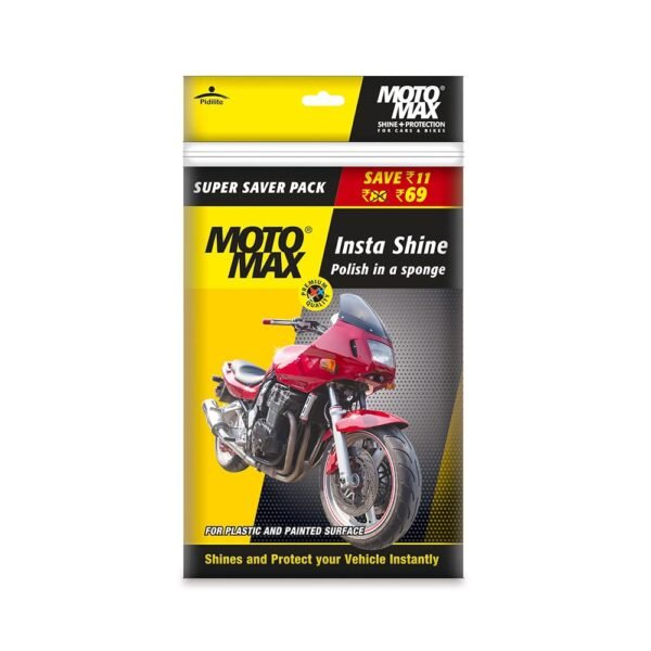 Pidilite Plastic Motomax Instashine Sponge 4 in 1 Zipper Pouch for Paint & Exterior Care, Instantly Cleans & Shines Bikes, Micro-Fiber Sponge to Instantly Remove Oil, Dirt