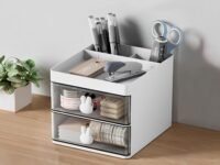 Plastic Pen Stand/Desk Organizer With Drawer& Compartments For Storing Pen,Pencil,Office Accessories,Stationery Items Study Table Holder. (Pattern 3, White)