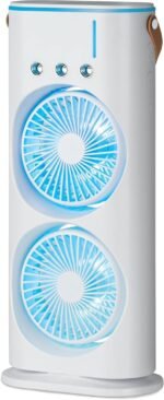 Portable Double Ended Spray Fan with Misting | USB Rechargeable Mini Air Cooler with LED Light | Touch & Remote Control | 3 Speed Cooling Fan with 280ml Water Tank (Multicolor) (S8)