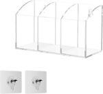 Premium Clear Acrylic Pen Holder for Desk with 3 Compartments | Modern Transparent Pencil Marker Organizer Stand | Multi Purpose Stationery Storage for Office Home Classroom Bathroom Decor