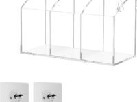 Premium Clear Acrylic Pen Holder for Desk with 3 Compartments | Modern Transparent Pencil Marker Organizer Stand | Multi Purpose Stationery Storage for Office Home Classroom Bathroom Decor