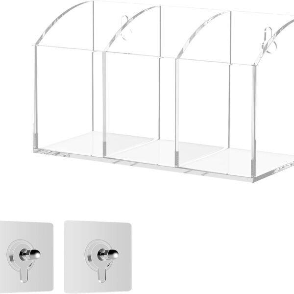 Premium Clear Acrylic Pen Holder for Desk with 3 Compartments | Modern Transparent Pencil Marker Organizer Stand | Multi Purpose Stationery Storage for Office Home Classroom Bathroom Decor