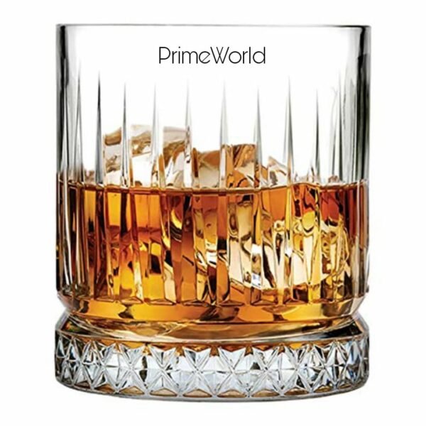 PrimeWorld Timeless European Crystal Whiskey Glasses Set of 6 pcs- 300 ml Bar Glass for Drinking Bourbon, Whisky, Scotch, Cocktails, Cognac- Old Fashioned Cocktail Tumblers