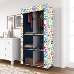 Printed Collapsible Wardrobe Almira with 6 Shelves, 2 Hanging Space, 1 Side Pocket Non-Woven Fabric 100 GSM (2003-1) (Dog Blue)