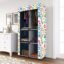 Printed Collapsible Wardrobe Almira with 6 Shelves, 2 Hanging Space, 1 Side Pocket Non-Woven Fabric 100 GSM (2003-1) (Dog Blue)
