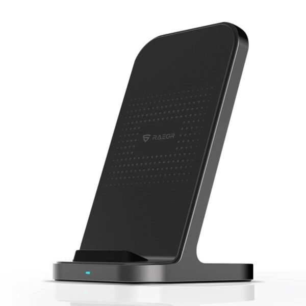 RAEGR Arc 750 Wireless Charging Stand 15W Type-C PD | Made in India | in-Built Two Coils with Fireproof ABS for iPhone 15/14/13/12/11 Series, Galaxy S24/S23/S22/S21 Series, OnePlus 9/9 Pro - RG10320