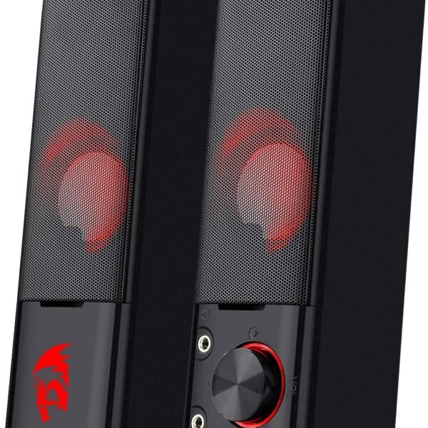 Redragon GS550 Orpheus PC Gaming Speakers, 2.0 Channel Stereo Desktop Computer Sound Bar with Compact Maneuverable Size, Quality Bass and Decent Red Backlit, USB Powered w/ 3.5mm Cables, Doom Eternal