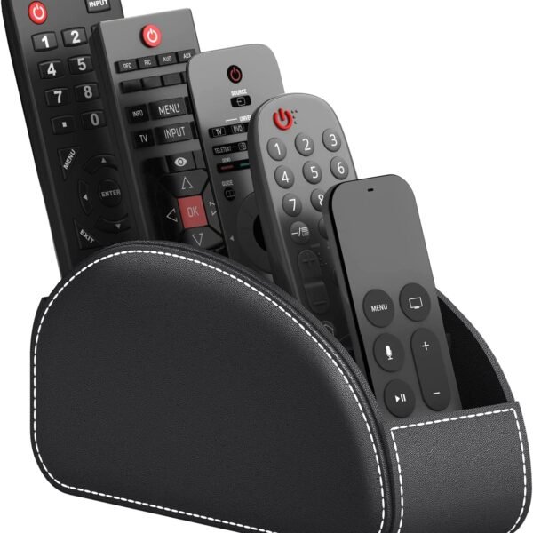 Remote Control Holder, SDYANLY Faux Leather Caddy/storage/Tray for Remote Controllers, Reading Glasses, Office Supplies, Makeup Brushes, Perfect Space Saver for End Table/Nightstand/Office Desk(Black