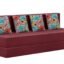 Rosebell Foldable Four Seater Sofa Cum Bed, Sofa Bed 6 X 6 Feet, Jute Fabric- Washable Cover- Including Four Printed Cushion Perfect for Home & Office for Guests - Red Color