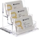 SANRUI Acrylic Visiting Card Holder for Desk, 3 Slots Business Card Display Stand, Desk Organiser, Clear