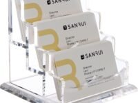 SANRUI Acrylic Visiting Card Holder for Desk, 3 Slots Business Card Display Stand, Desk Organiser, Clear