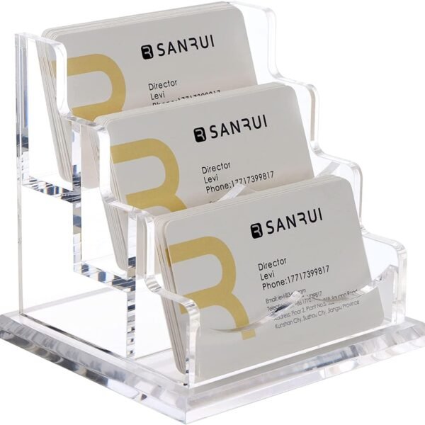 SANRUI Acrylic Visiting Card Holder for Desk, 3 Slots Business Card Display Stand, Desk Organiser, Clear
