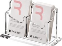 SANRUI Visiting Card Holder for Desk, Clear Acrylic, 2-Slot Vertical Display Stand, Desk Organiser, 15x6x8.8 cm