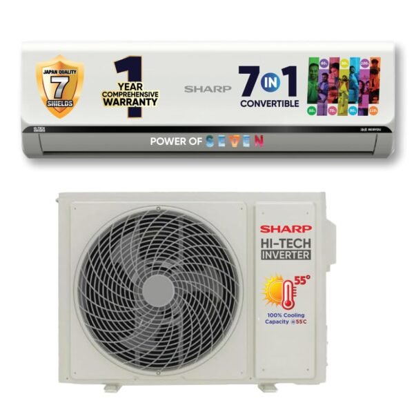 SHARP 1.5 Ton 5 Star Inverter Split AC (Copper, 1 Year Comprehensive Warranty, 7-in-1 Convertible, 2025 Model AH-SI18V5B-SC)