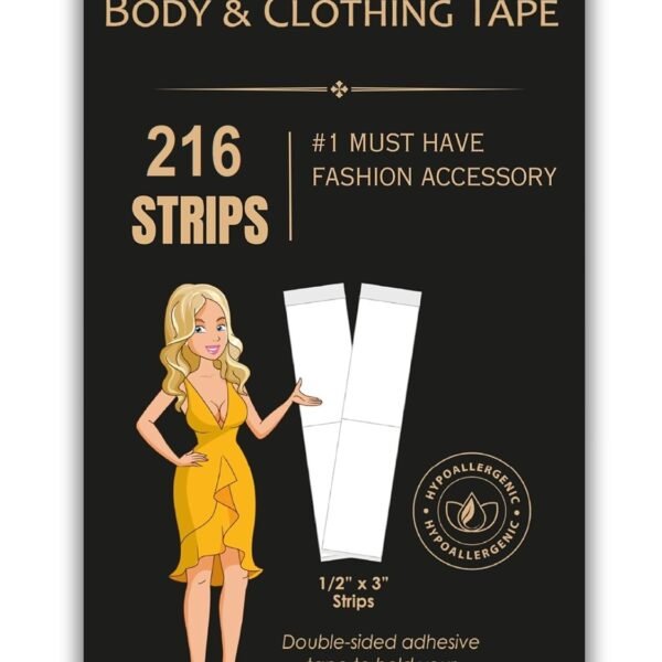 SNMMIFER Invisible Double-Sided Lingerie Tape for Body & Clothing, 216 Strips, Hypoallergenic, Waterproof, 1.27 x 7.62 cm Fashion Strips