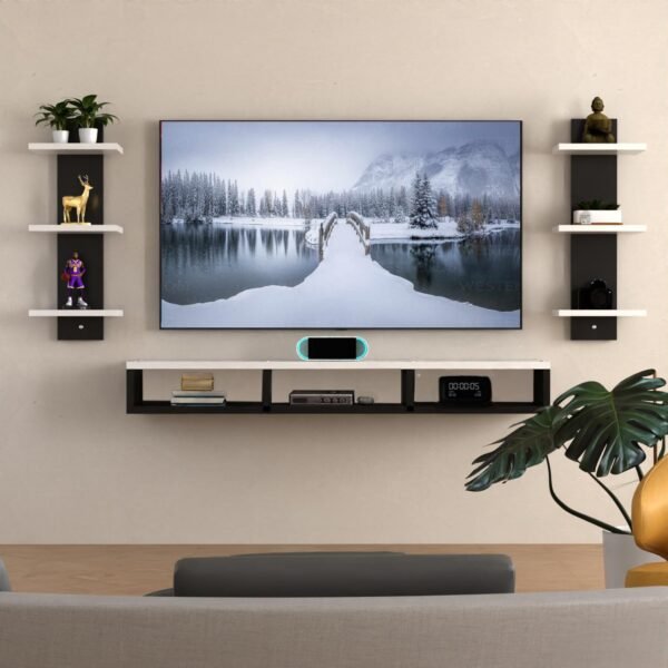 SNQ TV Unit, Tv Unit for Living Room (Black & White) Engineered Wood, 130 x 20 x 72 Centimeters