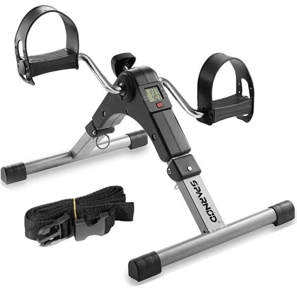 SPARNOD FITNESS SMB-100 Mini Cycle Pedal Exerciser with Fixing Strap, Adjustable Resistance and Digital Display - Suitable for Light Exercise of Legs, Arms, and Physiotherapy at Home