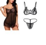 SSoShHub Lace Babydoll Lingerie Sexy Mini Chemise Mesh Wedding Nightie Bridal Nightdress with Bikini