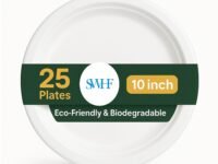 SWHF Disposable Plates 10 inch - Pack of 100, Eco-Friendly & Biodegradable, Dinner Plates for Serving Snacks, Dinner, Paper Plates for Birthday, Weddings & Parties - Disposal Plate (White, Round)