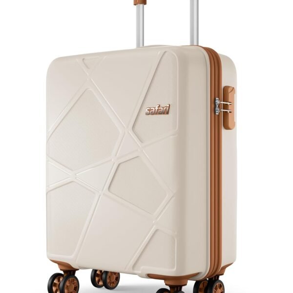 Safari Pentagon Pro 8 Wheels 55cm Cabin Size Trolley Bag, Hard Case Polypropylene, 360º Wheeling Small Carry-on Luggage, Suitcase for Travel, Trolley Bags for Travel, Luxury Beige