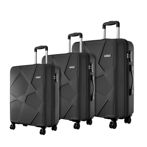 Safari Pentagon Pro 8 Wheels Spinner Set of 3 (Cabin+ Medium + Large) Trolley Bags, Hard Case Polypropylene, 360° Wheeling Luggage, Suitcase for Travel, Trolley Bags for Travel, Black