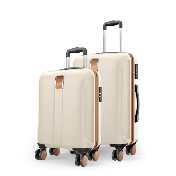 Safari Thorium Royale 8 Wheels Set of 2 Trolley Bags Hard Case Polycarbonate Luggage, TSA Lock, Wet Pouch Organized Interior, Suitcase for Travel, Trolley Bags for International Travel, Vanilla Tan