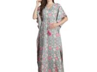 Secret Wish Light Green Floral Cotton Maternity & Feeding Kaftan for Women | Loose Fit Nursing Nighty with Zipper | Calf Length Pregnancy Night Dress for New Moms