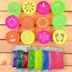 (Set of 12 Dibbi) Rangoli Colour Filling Stamp Dibbi Stencil 3 Packets Colour Powder Rangoli Stancils Tools Diwali Rangoli Rangoli Dabbi with Pre Drawn Design Design May Vary