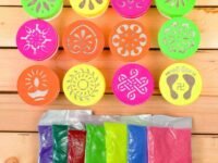 (Set of 12 Dibbi) Rangoli Colour Filling Stamp Dibbi Stencil 3 Packets Colour Powder Rangoli Stancils Tools Diwali Rangoli Rangoli Dabbi with Pre Drawn Design Design May Vary