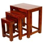Sheesham Wood Nesting Table Set of 3 Stools || Nested Sofa Side Table Living Room Hall | Wooden Nightstand Lamp Table - Honey Finish