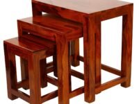 Sheesham Wood Nesting Table Set of 3 Stools || Nested Sofa Side Table Living Room Hall | Wooden Nightstand Lamp Table - Honey Finish