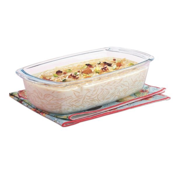 Signoraware Bake 'N' Serve Borosilicate Glass Loaf Dish | Microwave & Dishwasher safe | Lightweight | Heat Resistant | Perfect for Baking & Serving | Direct Fridge To Oven (1.8 Ltr | Clear)