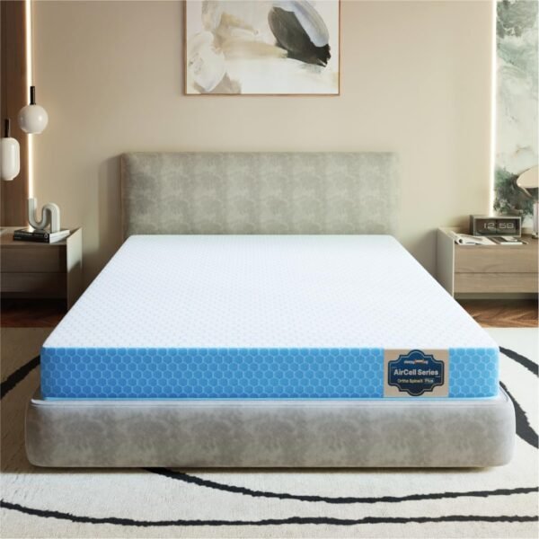 SleepyHug AirCell Ortho Spinex Plus 4 inch HR Foam Mattress | 3 Zones Support |5 Years Warranty | Back Pain Relief |Spine Alignment | Queen Bed Size Light Blue (LxWxH -75x60x4 Inch)