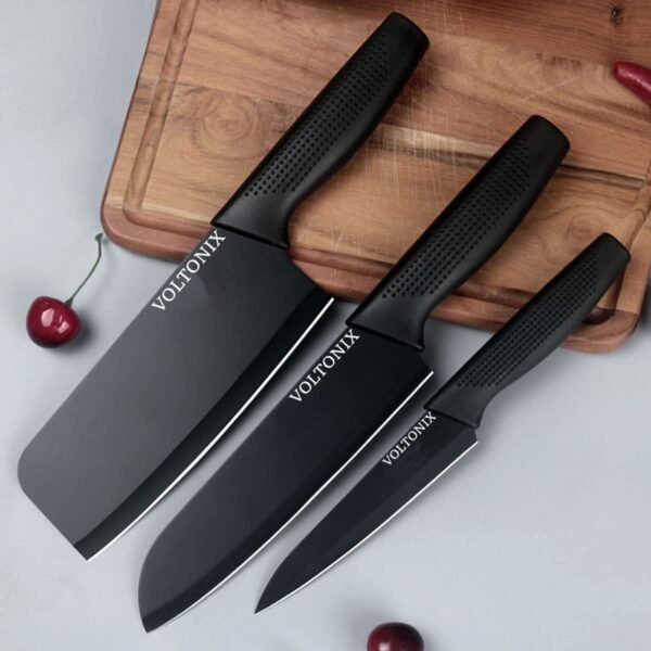 Stainless Steel 3 Pieces Professional Kitchen Knife Set/Meat Knife/Chef Knife with Non-Slip Handle Sharp Manual Sharpening for Home Kitchen/High Carbon Stainless Steel Knife Red Set(Black)