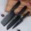 Stainless Steel 3 Pieces Professional Kitchen Knife Set/Meat Knife/Chef Knife with Non-Slip Handle Sharp Manual Sharpening for Home Kitchen/High Carbon Stainless Steel Knife Red Set(Black)