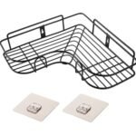 Stainless Steel Bathroom Corner Shelf Organizer Storage Hanging Shower Caddy Rack for Bathroom Self-Adhesive Wall Mounted Corner Shower Caddy for Bathroom and Kitchen - Black