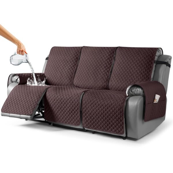 TAOCOCO Waterproof Recliner Couch Cover Sofa Slipcover for 3 Cushion Couch, Pet Sofa Cover for 3 Seat Recliner, Washable Reclining Sofa Cover Furniture Protector with Straps(3 Seater, Coffee)
