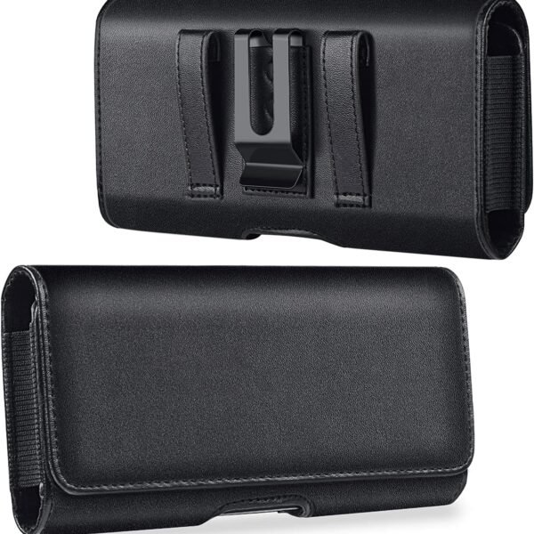TDG Leather Belt Pouch Holster for Apple iPhone Smartphones & Mobiles (Display 5.5 to 6.7 inches) (Black, 6.5)