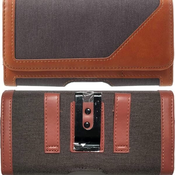 TDG® Dual Tone Faux Leather Pouch Holster Belt Clip Case with Belt Loop & Magnetic Flap Compatible for Apple iPhone Smartphones & Mobiles (Display 5 to 6.5 inches) (Brown, 6.7)
