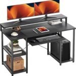 TEKAVO Trio Computer Table for Home Pc | Office Table for Home with Monitor Riser and Keyboard Tray, Laptop Table, Work Table, Study Table, Modern Workstation | Black Wood, Metal,(150x60x 75 cm)