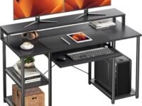 TEKAVO Trio Computer Table for Home Pc | Office Table for Home with Monitor Riser and Keyboard Tray, Laptop Table, Work Table, Study Table, Modern Workstation | Black Wood, Metal,(150x60x 75 cm)