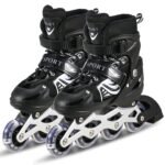 TEKCOOL 4 Wheels Adjustable Inline Skates Skating Shoes for Boys Kids Girls Skating Shoe Adjustable Roller Blades Age 6 to 15 Years PU Strong Wheels Aluminium with LED Flash Light on Wheels (Black)'