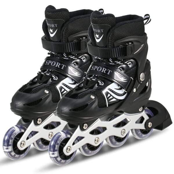 TEKCOOL 4 Wheels Adjustable Inline Skates Skating Shoes for Boys Kids Girls Skating Shoe Adjustable Roller Blades Age 6 to 15 Years PU Strong Wheels Aluminium with LED Flash Light on Wheels (Black)'