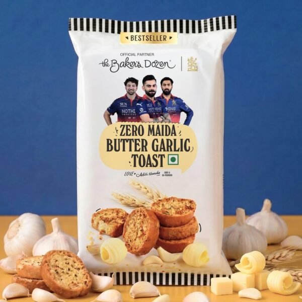 The Baker's Dozen Zero Maida Butter Garlic Toast | Zero Preservatives Flavoured with Garlic and Butter | Handcrafted with Love by Aditi Handa - Chef & Co-Founder | Pack of 1 X 90g.